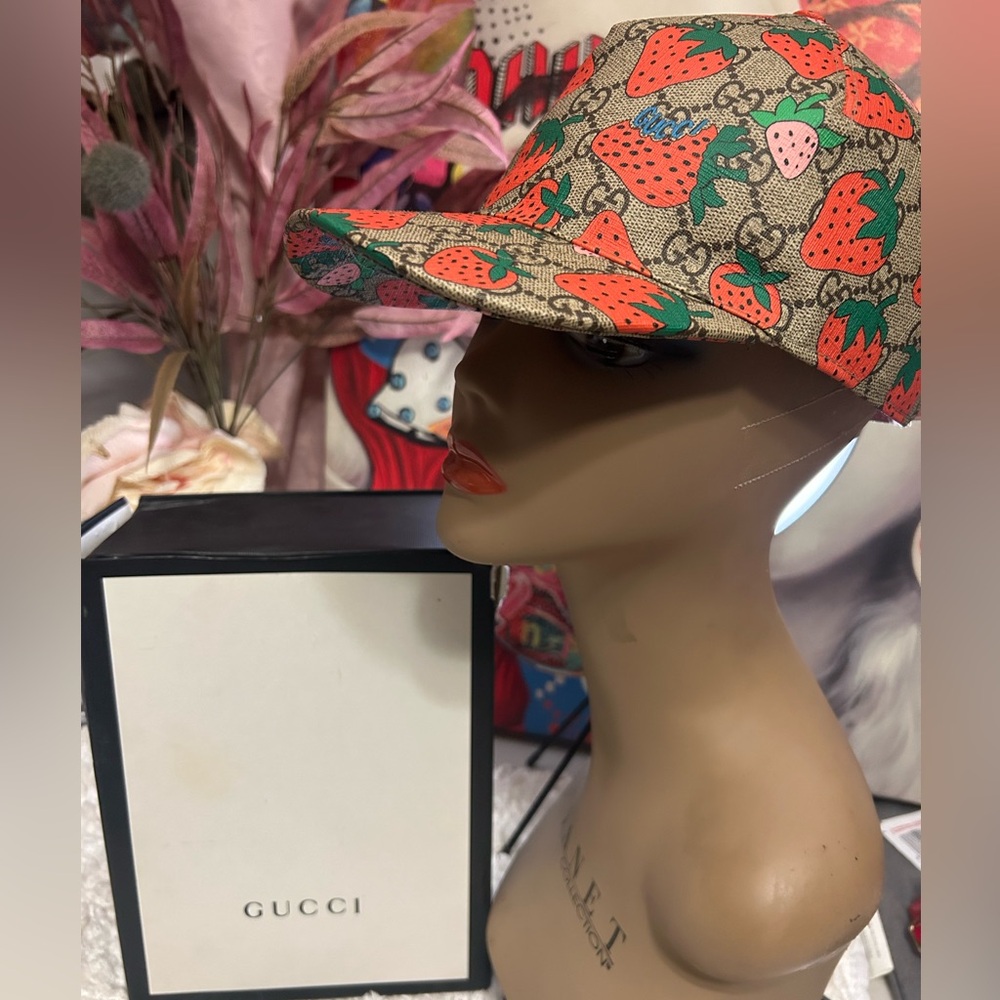 Authentic Gucci Monogram Strawberry Baseball Cap … - image 1